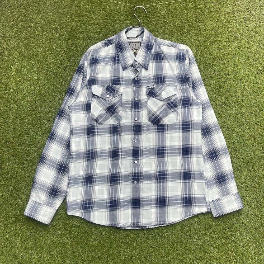 Dixxon Flannel Undertow Shirt Mens Small Blue Plaid Pearl Snap Form and Function
